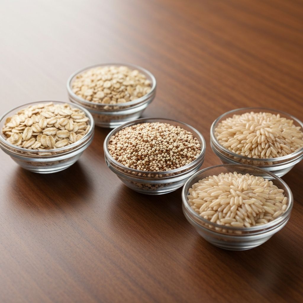 Whole grain foods in bowls